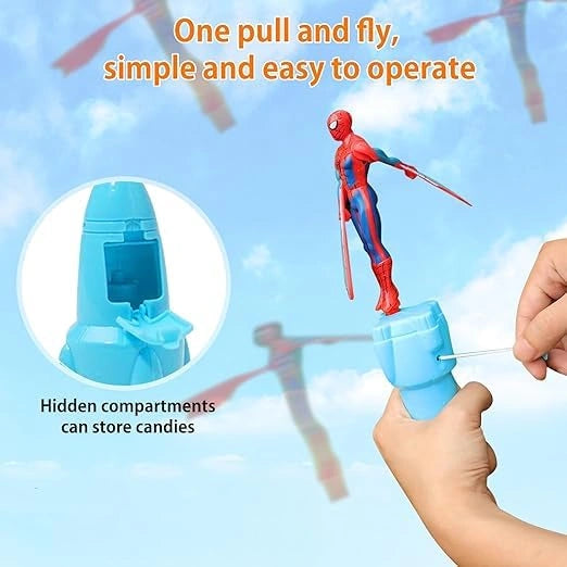 Spider-Man flying action figure toy with pull-string launch for indoor and outdoor play, ages 3+”