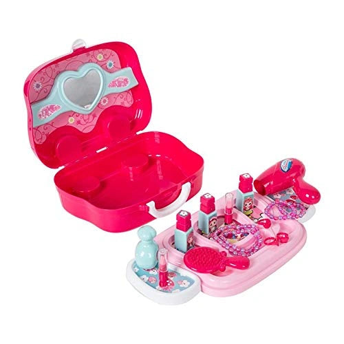 Toys N Smile Beauty Makeup Pretend Play Toy Set for Girl with Makeup Accessories and Carry Suitcase,Plastic,Multi color(Pack of 19 pcs)