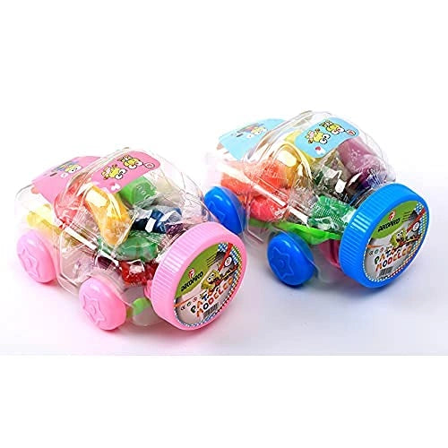 Four Wheeler Toy Car with Clay and Mould Toys with 12 Pcs Clays, 4 Pcs Moulds and 4 Wheel Car Shaped Bucket (Multicolor)