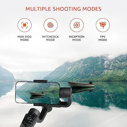 Handheld Gimbal Stabiliser with 3-Axis Feature and Tripod, Facial Tracking, Time Lapse, FPV, Up to 12 Hours Operational Time, Compatible with All Smart Phones