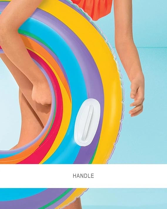 "MPS My Party Suppliers inflatable swimming ring with swirls design, lightweight pool float for kids aged 3 and above."