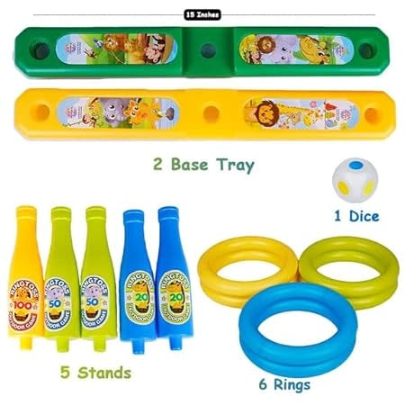 “2-in-1 Colour Match Ring Toss Game Set with jungle print target – fun and educational toy for kids to develop hand-eye coordination.”