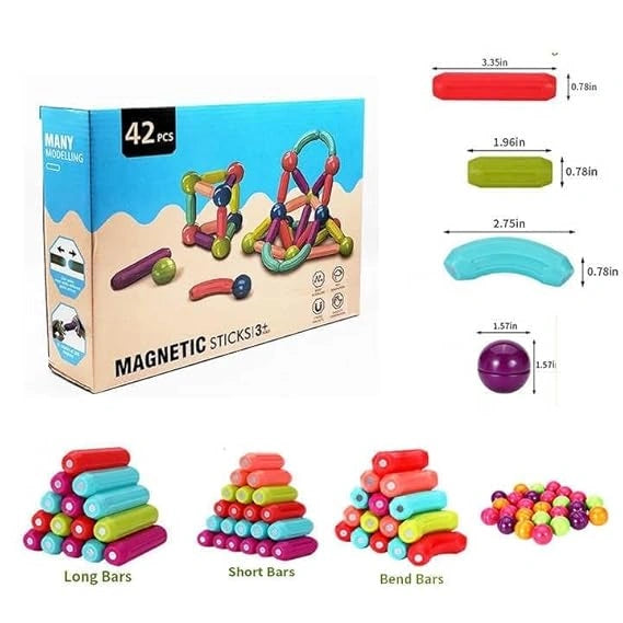 "KIDIIG 42-piece colorful magnetic sticks and balls set for kids, 3D construction building blocks, educational and puzzle toy, perfect for birthday gifts."