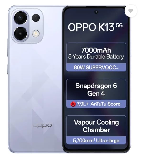 OPPO K13 5G with 7000mAh and 80W SUPERVOOC Charger In-The-Box (Icy Purple, 128 GB)  (8 GB RAM)