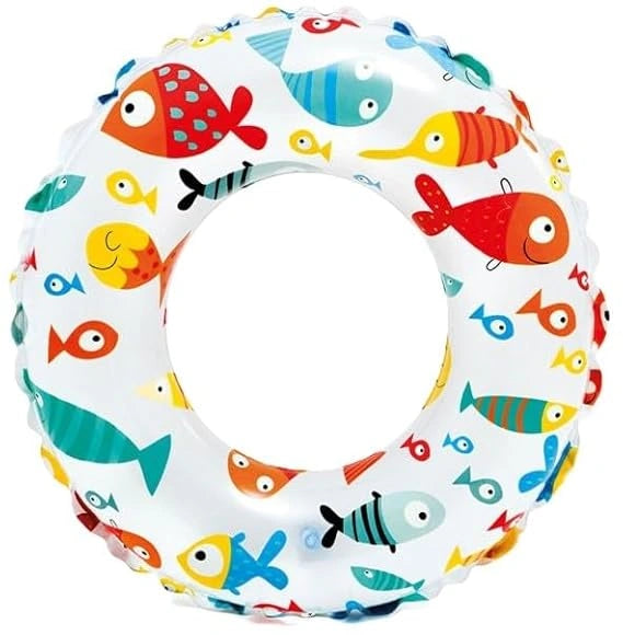 "MPS My Party Suppliers inflatable swimming ring with swirls design, lightweight pool float for kids aged 3 and above."