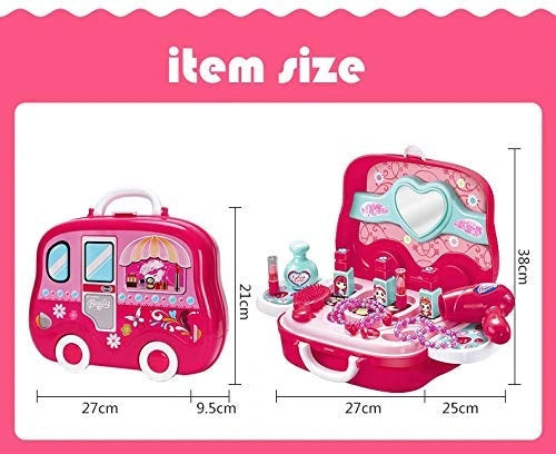 Toys N Smile Beauty Makeup Pretend Play Toy Set for Girl with Makeup Accessories and Carry Suitcase,Plastic,Multi color(Pack of 19 pcs)
