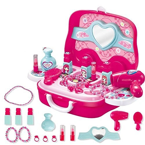 Toys N Smile Beauty Makeup Pretend Play Toy Set for Girl with Makeup Accessories and Carry Suitcase,Plastic,Multi color(Pack of 19 pcs)