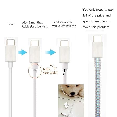 Vellect Metallic Finish Cable Spiral Protector/Wire Repair/Pet Cord Protector/Headphone Saver, Cable Wrap/Cover for Charging Cable muli colour