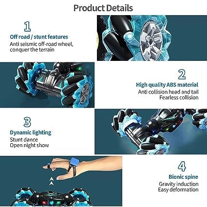 "Remote control stunt car for kids with gesture control, off-road drift, 360-degree flips and twists, perfect RC toy for fun and action."