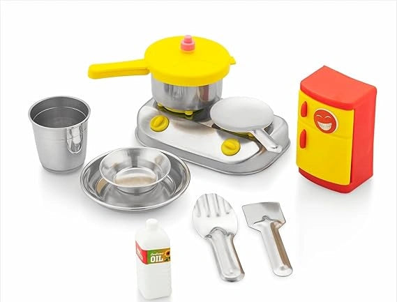 Sunny Junior Chef’s Stainless Steel Kitchen Set for Kids 3Y+ | Includes Gas Stove, Pressure Cooker & Fridge | Durable, Realistic & Safe Pretend Play Cooking Toy