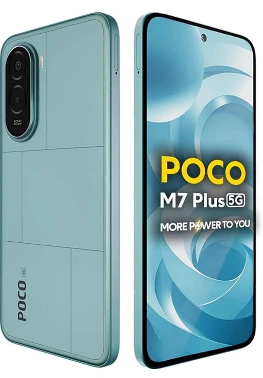 POCO M7 Plus 5G smartphone with powerful performance, sleek design, high-speed processor, vibrant display, long-lasting battery, and advanced AI camera features.