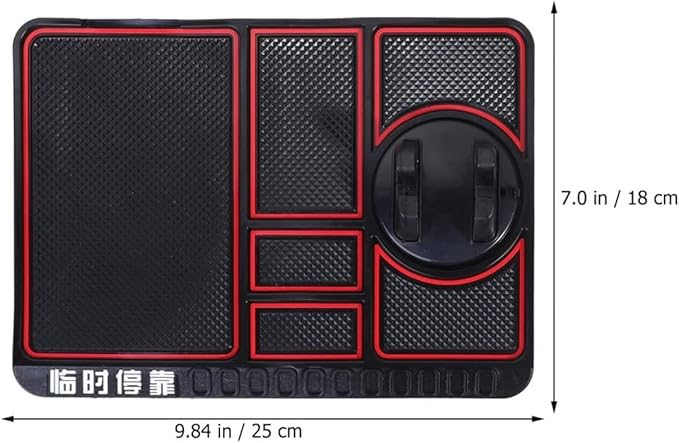 Car Anti-Slip Mat with Mobile Holder 4 in 1 Multifunctional Mobile Phone Mat 360° Rotatable for Dashboard Storage,Car Phone Holder Parking Number Plate