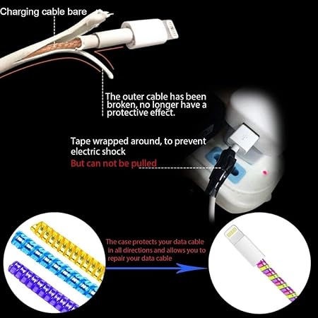 Vellect Metallic Finish Cable Spiral Protector/Wire Repair/Pet Cord Protector/Headphone Saver, Cable Wrap/Cover for Charging Cable muli colour
