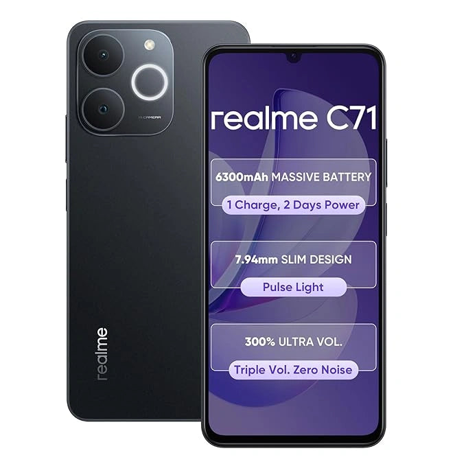 Realme C71 smartphone – 6.72-inch display, 5000mAh battery, 45W fast charging, AI camera, best price available at JJR Mobiles, Thoothukudi.