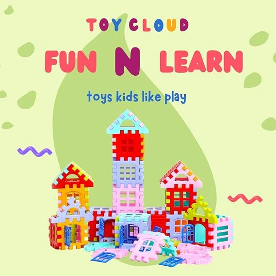 EKTA House Building Blocks with Windows Set-3, Building Blocks for Kids, Block Game for Kids (Multicolor, Big Size) - 96 Pieces