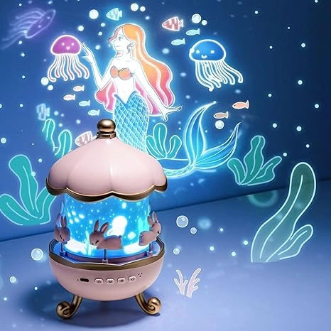 Bunny Carousel Night Light Projector | 6 Set Films Rotating LED Lamp | Star Projection Light for A Magical Nursery Atmosphere | Rabbit Night Lamp for Kids Room (Bunny Night Light)