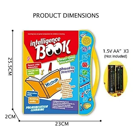 Kids Intelligence Book English Letters & Words Learning Sound Book, Fun Educational Toys, Activities with Numbers, Shapes, Animals Phonetic Learning Book for Toddlers (E-Book, Multicolor)