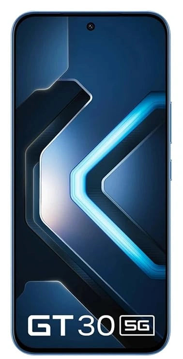Infinix GT 30 5G Plus Cyber Blue smartphone with 8GB RAM and 128GB storage, powered by Dimensity 7400 processor, featuring 120FPS BGMI gaming and built-in gaming triggers.