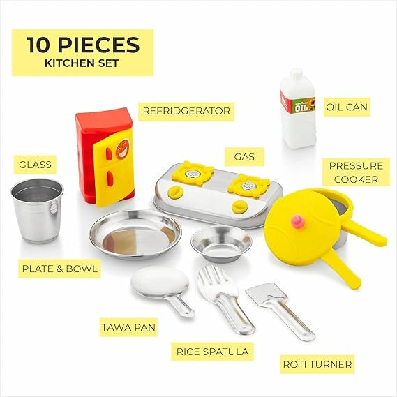 Sunny Junior Chef’s Stainless Steel Kitchen Set for Kids 3Y+ | Includes Gas Stove, Pressure Cooker & Fridge | Durable, Realistic & Safe Pretend Play Cooking Toy