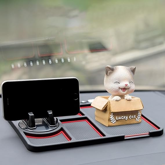 Car Anti-Slip Mat with Mobile Holder 4 in 1 Multifunctional Mobile Phone Mat 360° Rotatable for Dashboard Storage,Car Phone Holder Parking Number Plate