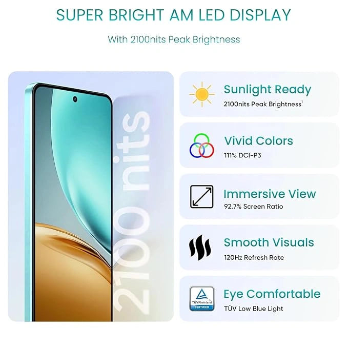 realme 14T 5G Smartphone 8+128GB Surf Green, 6.67-inch Screen, 120Hz Display, 6000mAh Battery, 68MP Camera, MediaTek Dimensity 6300, IP69