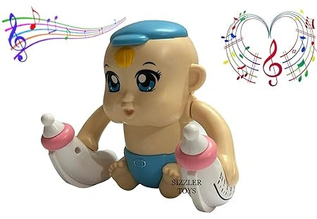 “Brightly colored voice-and sound-activated tumbling baby toy by Sizzler Toys. The toy has LED lights, musical sound modes, and rolls or flips in response to voice/sound. Designed for children aged 3 and above.”
