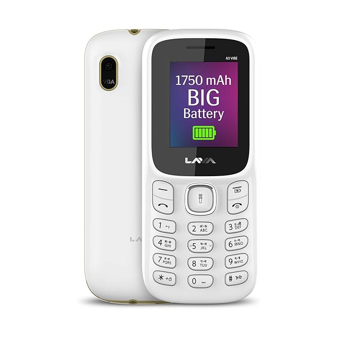 Lava A3 Vibe Dual Sim Keypad Mobile Phone | 1750mAh Big Battery | 1.8" Large Display | 7 Languages Read & Write Support | Vibration Alert (White Beige)