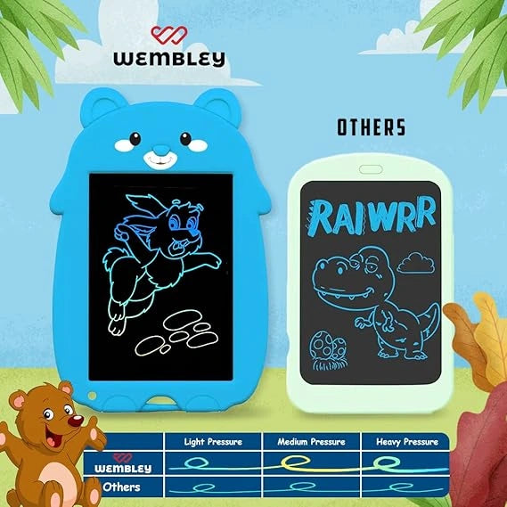Wembley Bear Design LCD Writing Pad/Tab | Writing, Drawing, Reusable, Portable Pad with Colorful Letters | 9 Inch Graphic Tablet | Writing Scribbling Pad for Kids, Adults with Stylus Pen