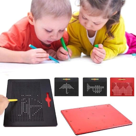 Chocozone Red Magnetic Drawing Board Magnetic Pads - Erasable Magna Doodle Writing Drawing Pad for Kids,Plastic - Pack of Pen & 10 Pattern Cards (380 Magnets)-Red