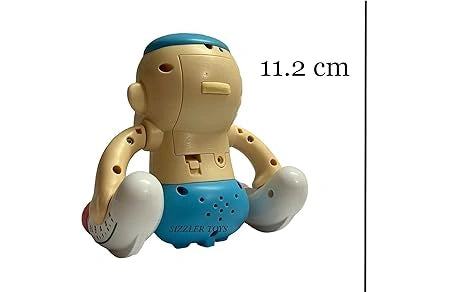 “Brightly colored voice-and sound-activated tumbling baby toy by Sizzler Toys. The toy has LED lights, musical sound modes, and rolls or flips in response to voice/sound. Designed for children aged 3 and above.”