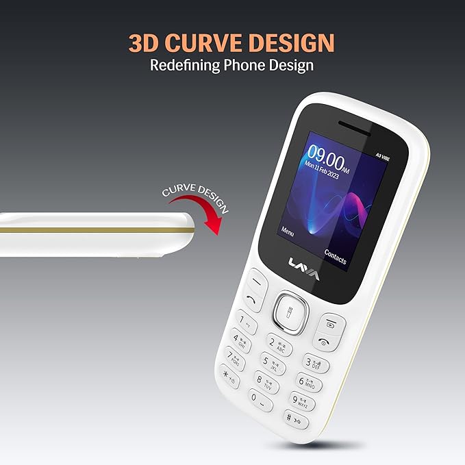 Lava A3 Vibe Dual Sim Keypad Mobile Phone | 1750mAh Big Battery | 1.8" Large Display | 7 Languages Read & Write Support | Vibration Alert (White Beige)