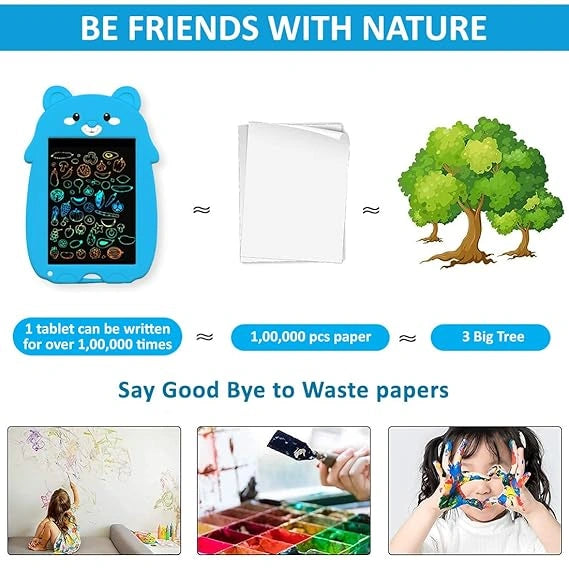 Wembley Bear Design LCD Writing Pad/Tab | Writing, Drawing, Reusable, Portable Pad with Colorful Letters | 9 Inch Graphic Tablet | Writing Scribbling Pad for Kids, Adults with Stylus Pen