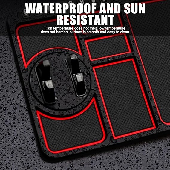 Car Anti-Slip Mat with Mobile Holder 4 in 1 Multifunctional Mobile Phone Mat 360° Rotatable for Dashboard Storage,Car Phone Holder Parking Number Plate