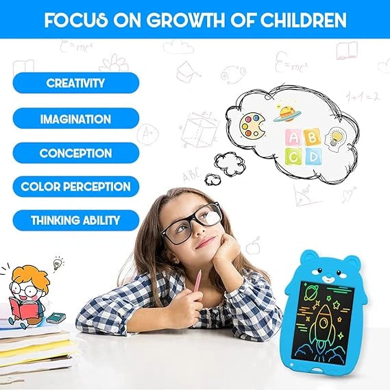 Wembley Bear Design LCD Writing Pad/Tab | Writing, Drawing, Reusable, Portable Pad with Colorful Letters | 9 Inch Graphic Tablet | Writing Scribbling Pad for Kids, Adults with Stylus Pen