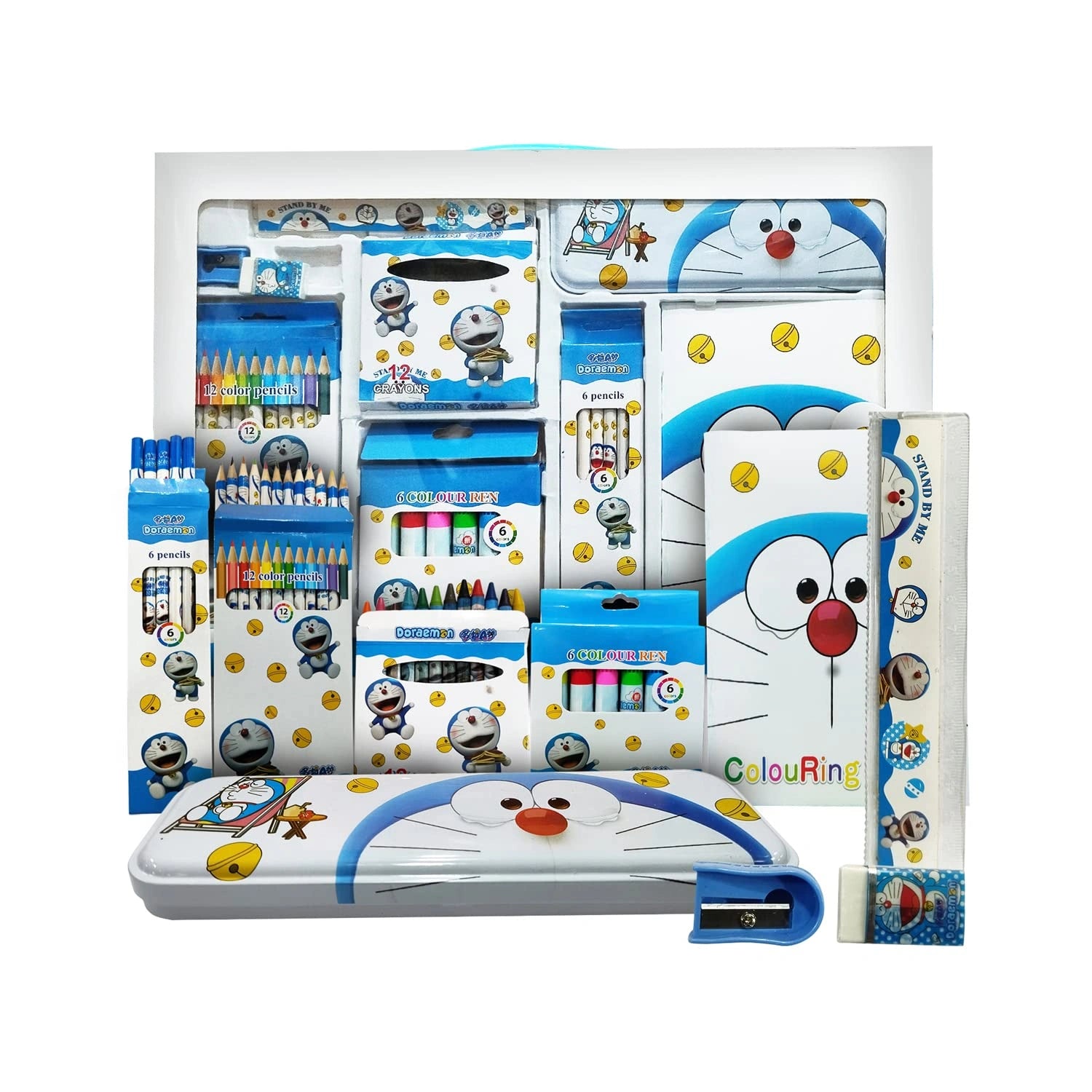 Party Propz Doremon Stationary Kit for Boys - 41Pcs White Blue Stationary Items for Boys Pencil Box Note Book Colours Eraser and Sharpener Return Gift for Boys Doremon School Kit for Boys Stationary Set Return Gifts