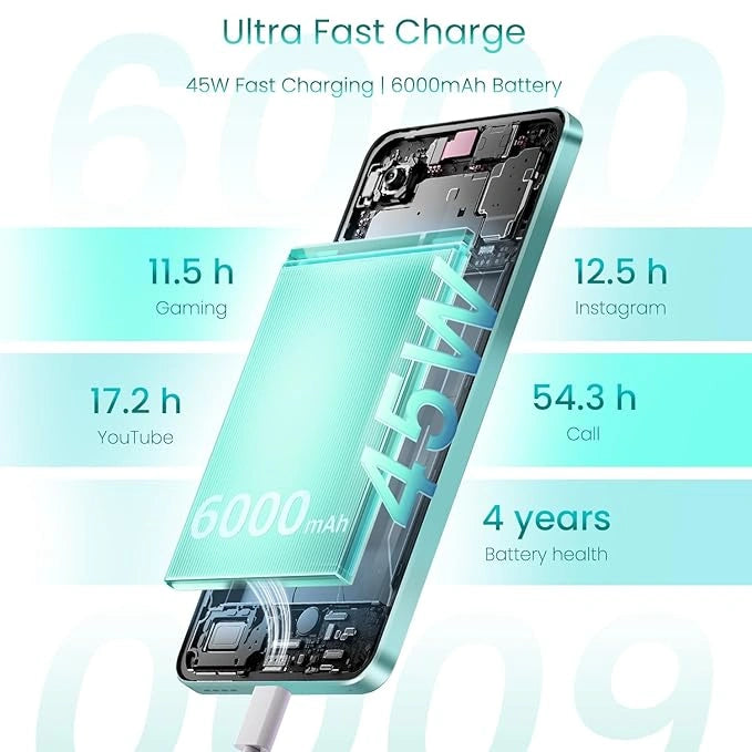 realme 14T 5G Smartphone 8+128GB Surf Green, 6.67-inch Screen, 120Hz Display, 6000mAh Battery, 68MP Camera, MediaTek Dimensity 6300, IP69