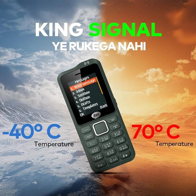 Itel Kingsignal Keypad Mobile Phone | Stronger Signal |1500 mAh 33 Days Standby Super Battery | Type C Charger | KingVoice | Wireless FM with Recording | Auto Call Recording |Kevlar Texture|ArmyGreen