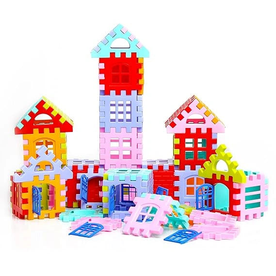 EKTA House Building Blocks with Windows Set-3, Building Blocks for Kids, Block Game for Kids (Multicolor, Big Size) - 96 Pieces