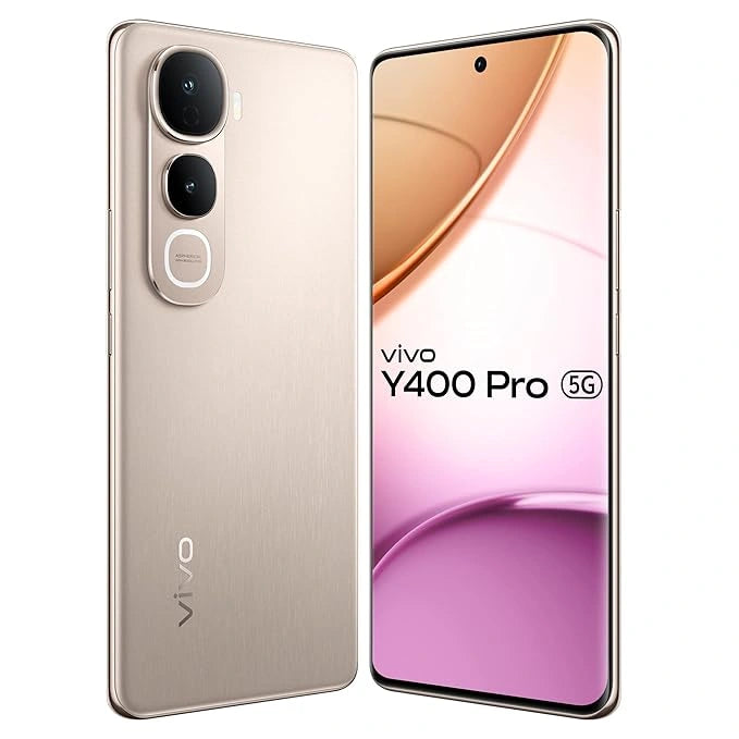 Vivo Y400 Pro 5G in Freestyle White, Fest Gold, and Nebula Purple by JJR Products—sold at JJR Mobile, showcasing premium curved design and camera module.