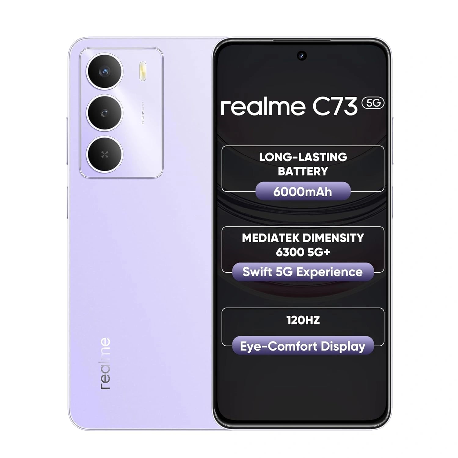 Realme C73 5G smartphone – 6.72-inch 120Hz display, Snapdragon processor, 5000mAh battery, 33W fast charging, dual camera – available at JJR Mobiles, Thoothukudi.