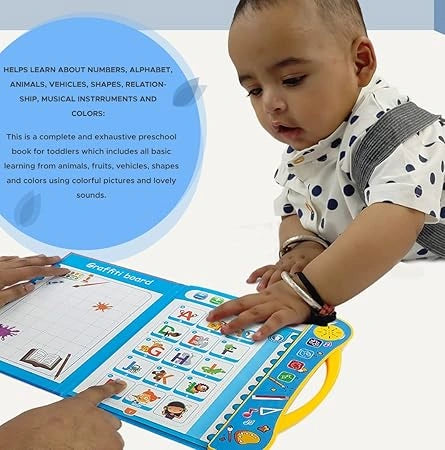 Kids Intelligence Book English Letters & Words Learning Sound Book, Fun Educational Toys, Activities with Numbers, Shapes, Animals Phonetic Learning Book for Toddlers (E-Book, Multicolor)