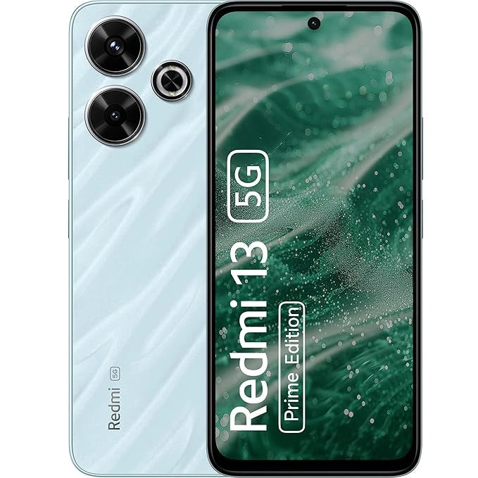 "Redmi 13 5G smartphone in Hawaiian Blue color with 128GB storage and 6GB RAM"