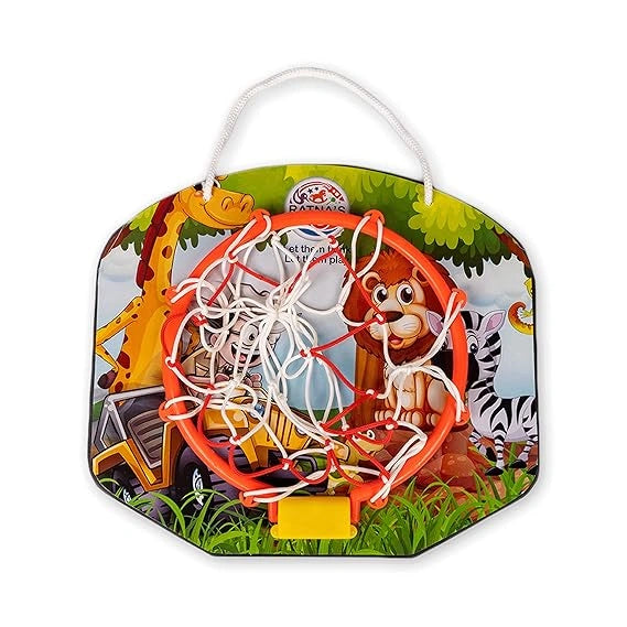 "Havekart cartoon-themed indoor basketball set with ball, multicolor jungle design, fun and exciting game for kids to play."