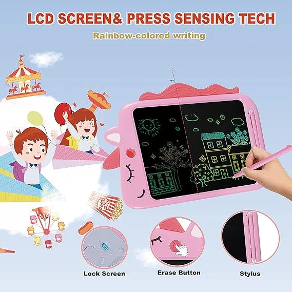 Kaihery 10" Pink Whimsical LCD Writing Tablet, Doodle Board, Toddler Toys, Dinosaur Toy Drawing Board, Christmas Birthday Gift, Drawing Pad for 3-8 Years Old Kids