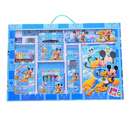 Color Pencil Set Cartoon Printed with Pencil Box, Pencils, Crayon, Eraser, Sketch, Scale, Sharpener and Coloring Book for Kids Boys Girls, Best Birthday Gift & Return Gift (Mickey Mouse)