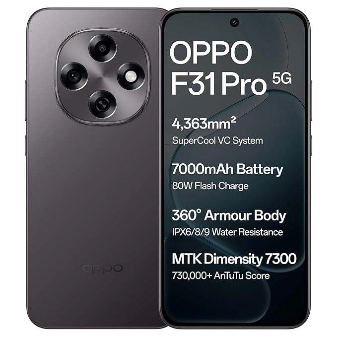 Oppo F31 Pro 5G smartphone in Space Grey with 8GB RAM and 128GB storage, offering sleek design, fast performance, and 5G connectivity.