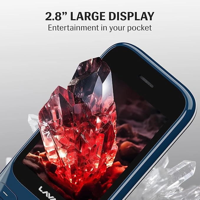 Lava Gem 2025 Dual Sim Keypad Phone (2.8" Display, Camera & Flash) | 2575mAh Smart AI Powerful Battery | Wireless FM & Recording | Stereo Speakers | Call Recording (Blue Chrome)