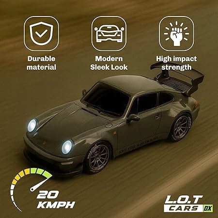 “1:24 scale Porsche 911 remote-controlled drift car with 4WD, 2.4GHz control, gyroscope, LED lights, and super sports racing design.”