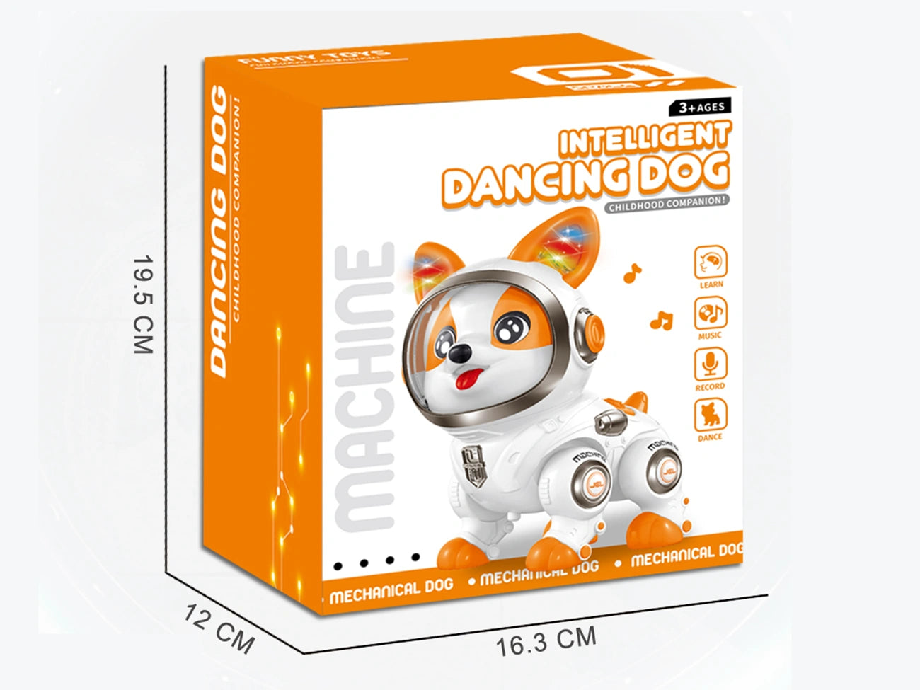 “DWI Intelligent Recording Robot Dog Toy – smart interactive dog with recording feature, music, lights, and swing dancing action for kids.”