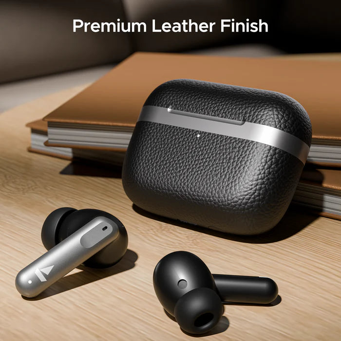 boAt Airdopes 111v2, Leather Finish,4Mics ENx,50HRS Playback,13mm Drivers,Fast Charge Bluetooth  (Classic Black, True Wireless)